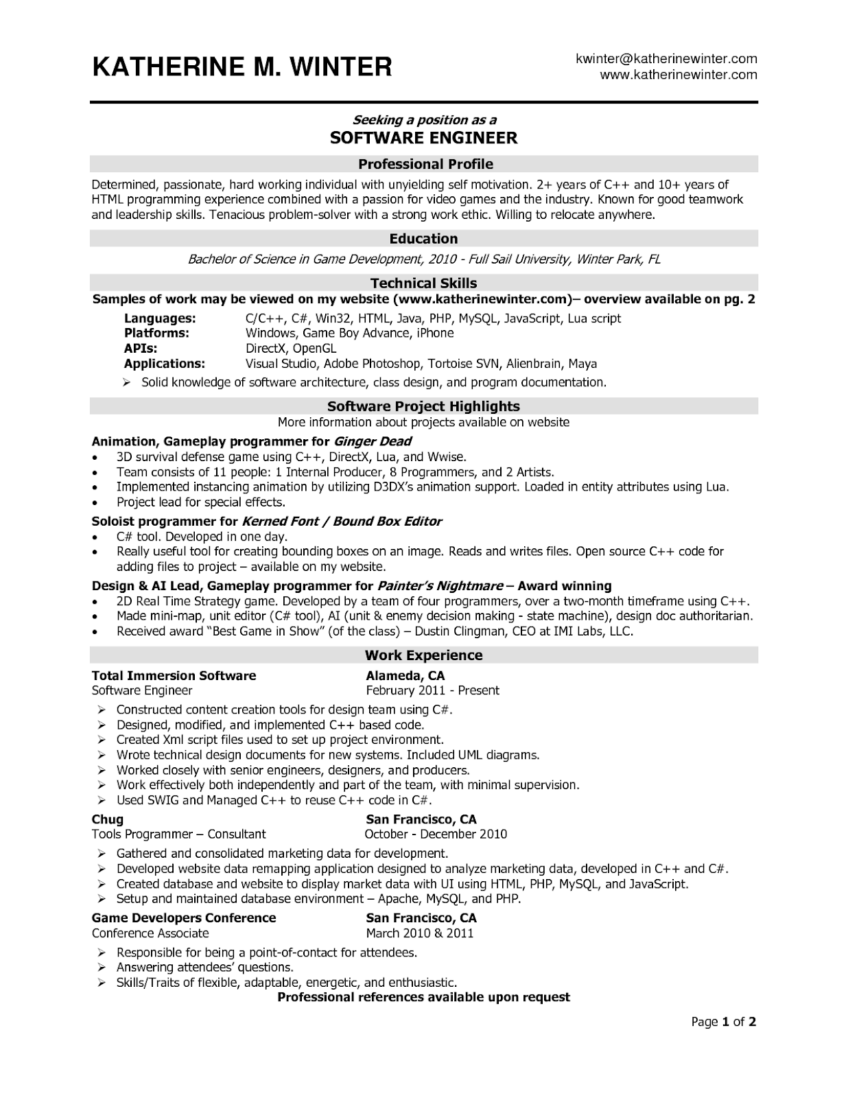Resume formate for software testing